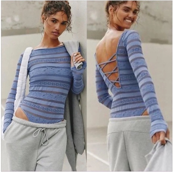 Free People Movement Take On Me Body Suit Sky Blue Size M/L - Picture 1 of 7